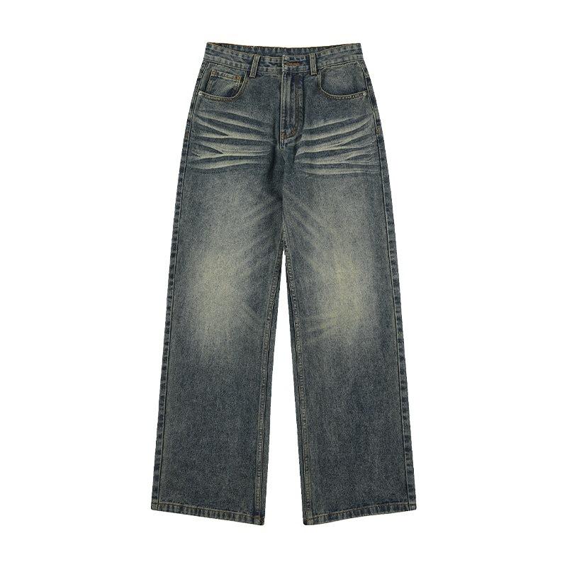 Spring and Summer American Retro Nostalgic Straight Jeans Men and Women Loose Personality Trousers