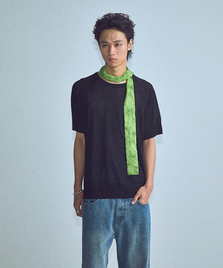 NOISE Point Punching Round Short Sleeve Knit - Black