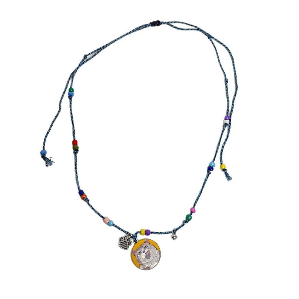 

Round Pendant Beaded Pendant Necklace Cute Round Pendant Sweater Chain Cartoon Cat Necklace Girls белый