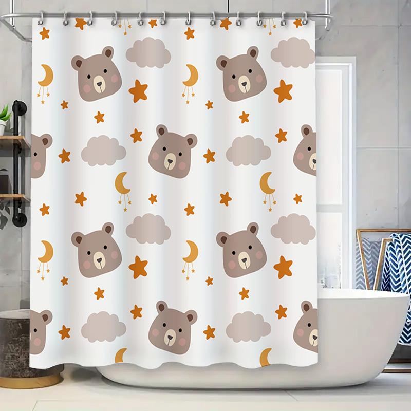 

Adorable Cartoon Bears Cloud Moon Shower Curtain For Bathroom Decor In White With Stars 72 Inches Long Water Resistant Fabric Pr W60H190(CM)-1 Pcs