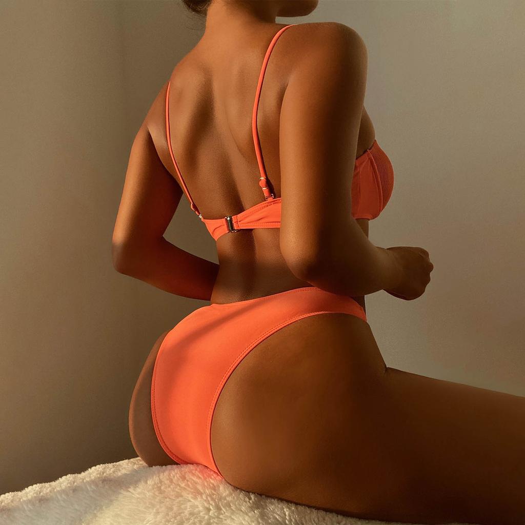Fashion Women Solid Color Bikini Split Swimsuit Casual Sexy Swimsuit Set