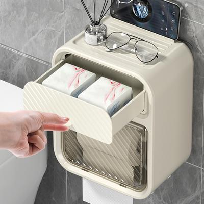 Toilet Paper Holder Multi-functional Wall-mounted Waterproof Punch-free Strong Bearing Capacity Shelf