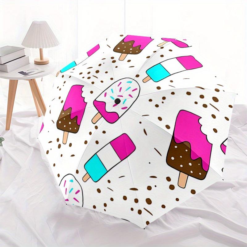 1pc Ice Cream Pattern Automatic Opening/Closing Folding Umbrella with 105 Ribs, Plastic Handle, Windproof Portable Sunshade Umbrella Hallowe
