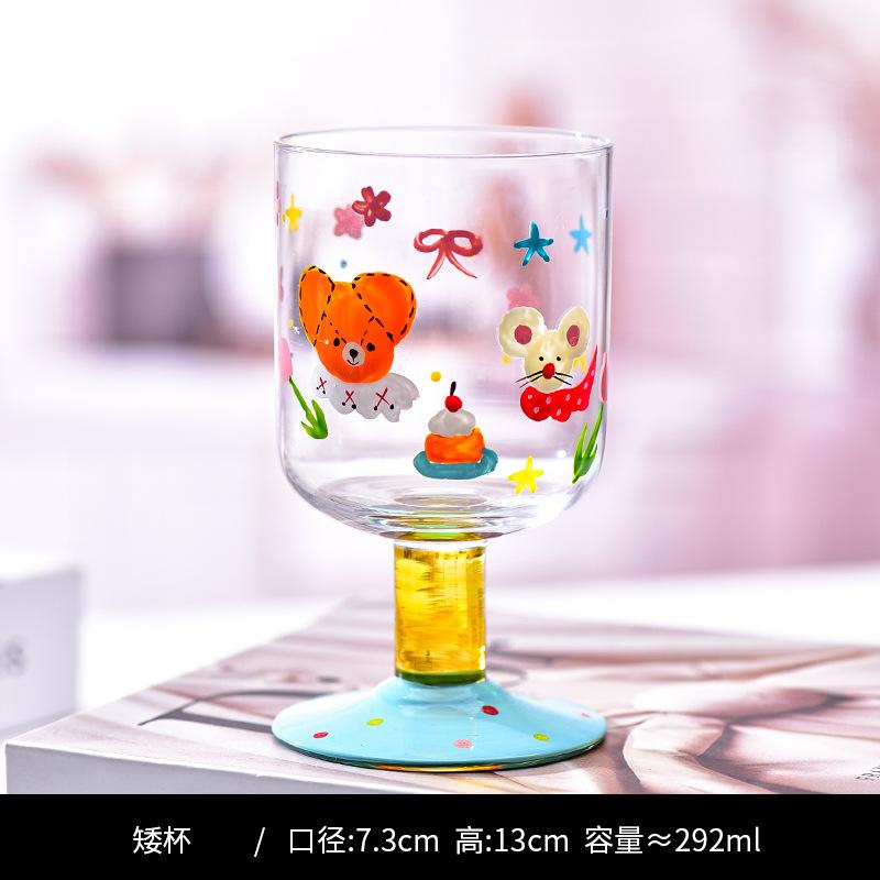 Cute Hand Drawn Glass Goblet, Cartoon Dog Juice Red Wine Glasses, Japanese Retro Painted Household Water Cup, Bar Accessories
