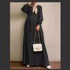 2024 Retro Puff Sleeve Dress: Elegant Solid Color Muslim Women's Clothing for Spring and Autumn