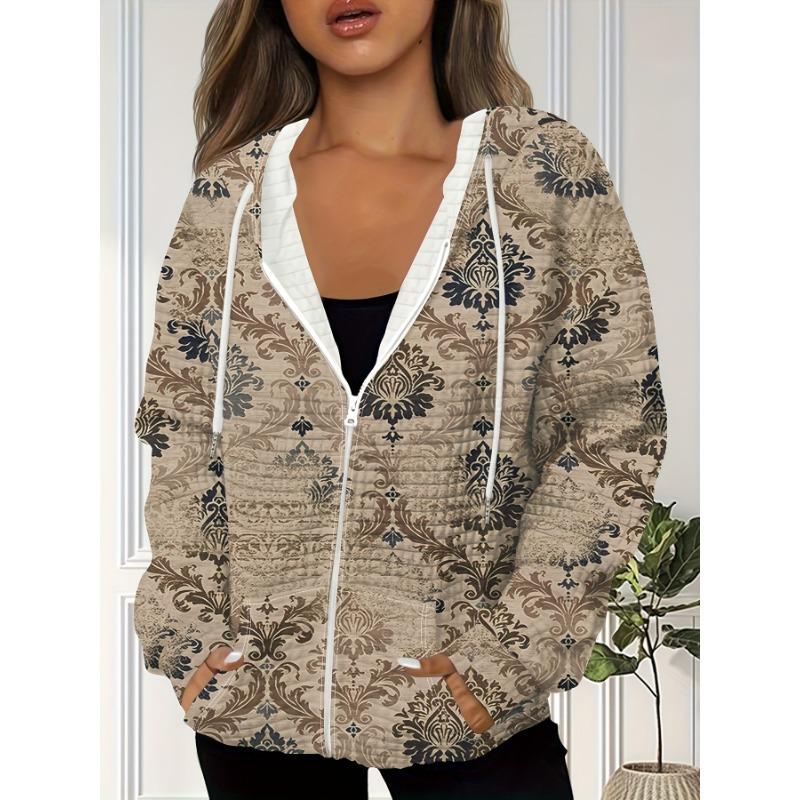 Printed design casual style colorful flower pattern printed hooded jacket S