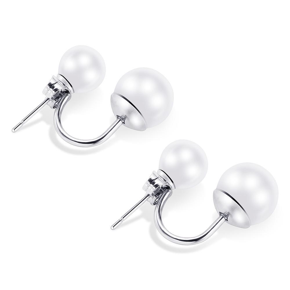 Orecchini a Bottone in Acciaio Inossidabile con Perle a Doppio Strato - Moda Donna.