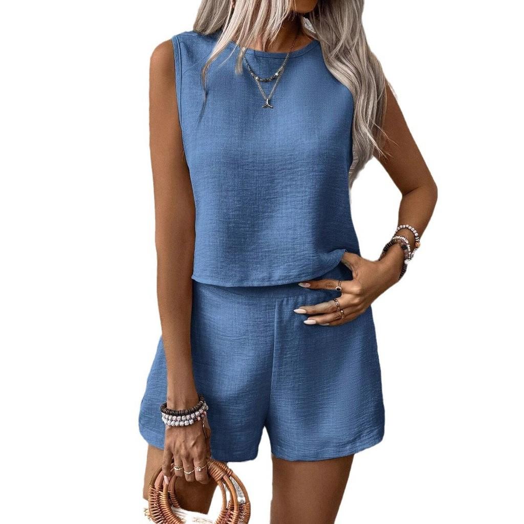 Casual Women Sleeveless Outfit Set With Button Detailing For Spring