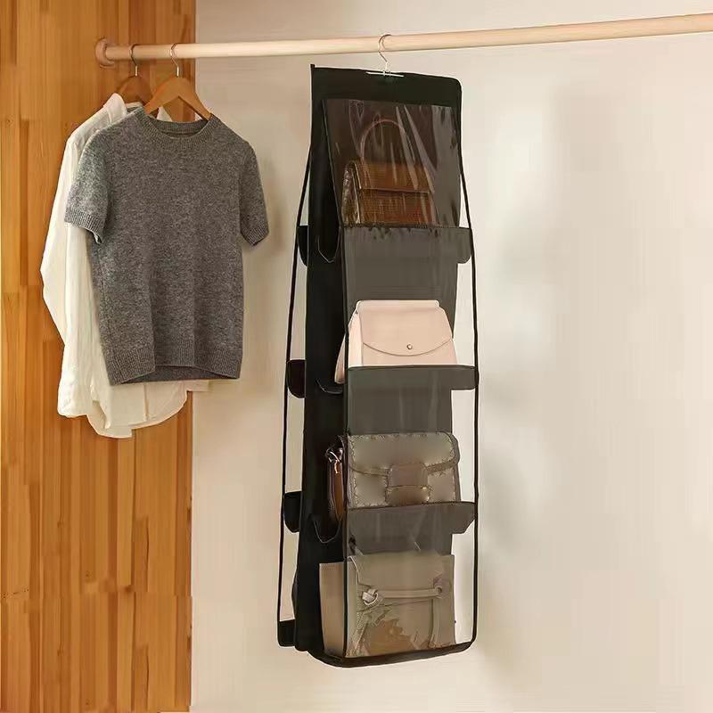 Double Sided Hanging Handbag Organizer For Wardrobe Closet Waterproof Storage Bag Door Wall Clear Sundry Bag With Hanger Pouch