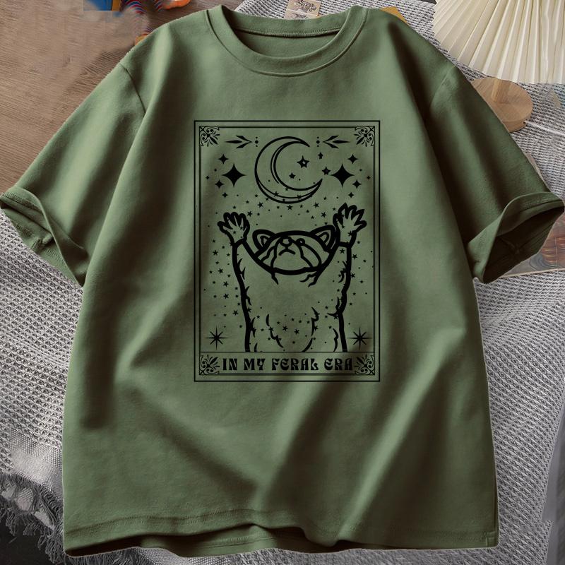 In My Feral Era Raccoon T Shirt Mystical Racoon Tshirt Tarot Card Print T-shirt Summer Cotton Short Sleeve Tee Shirt Unisex Clothes