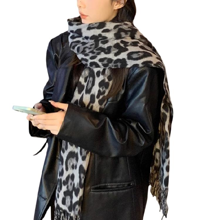 Стильный пончо-шаль с леопардовым принтом для женщин, принадлежности для свитера с леопардовым принтом серый
