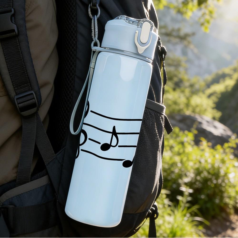 1PC Musical Note Staff Pattern 750ml Color Plastic Sports Water Bottle Leakproof Flip Straw Lid Suitable for Sports Office Home Use