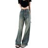 Gewaschene Vintage Weitbeinjeans Damen High-Waist Machen die Alten Locker Gerade Drapierend Skinny Schlepphose Retro Baggy Lange Jeans für Damen