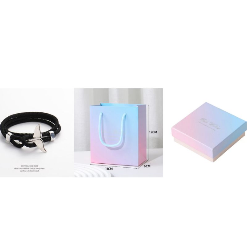 

Whale Tail Bracelet Men s Hand Woven Hand Rope Marine Life Japanese and Korean Separable Mold Adjustable Bracelet All-Matching Couple Style Black Milan rope + Gift Box + bag