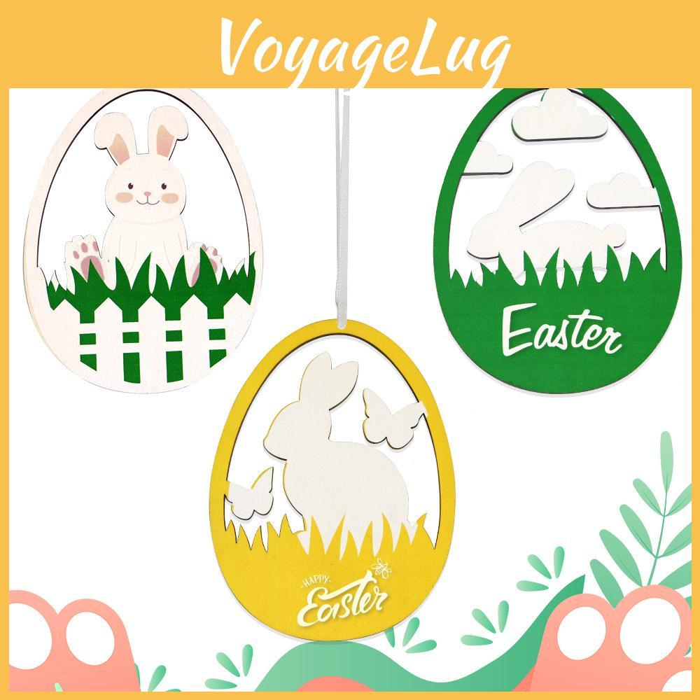 Decorative Rabbit White And Colorful Egg Wooden Ornaments For Festive Easter Decor