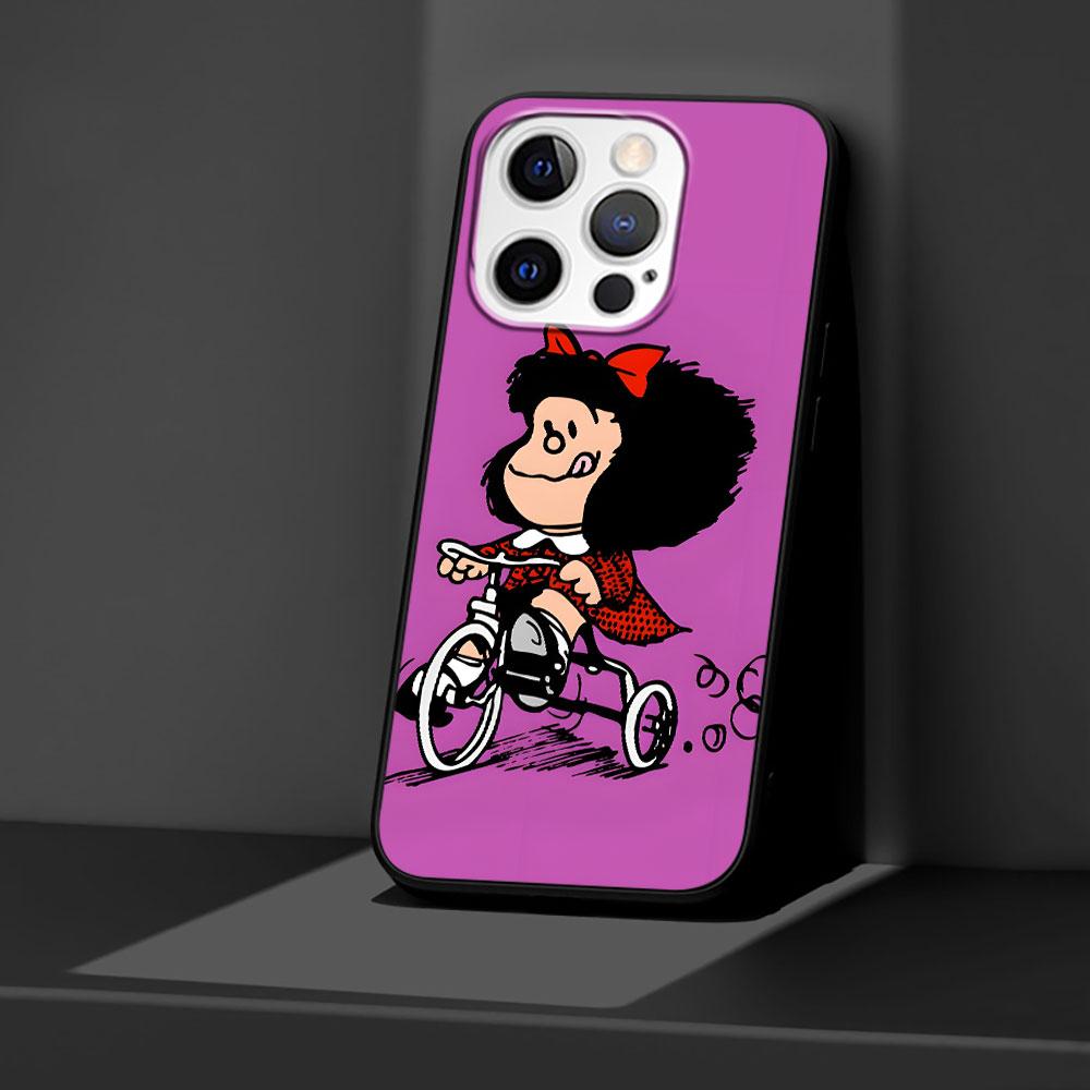 Cartoon Cute Mafalda Case for Apple iPhone 14 11 7 SE 2020 8 X XS 13 12 Mini XR 15 Pro Max Silicone Black Soft Phone Cover