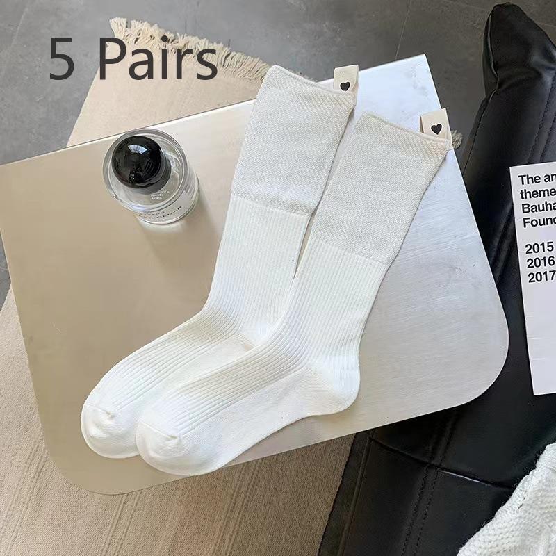 5 Pairs of Women's Solid Color Fashion Versatile Tube Stack Socks