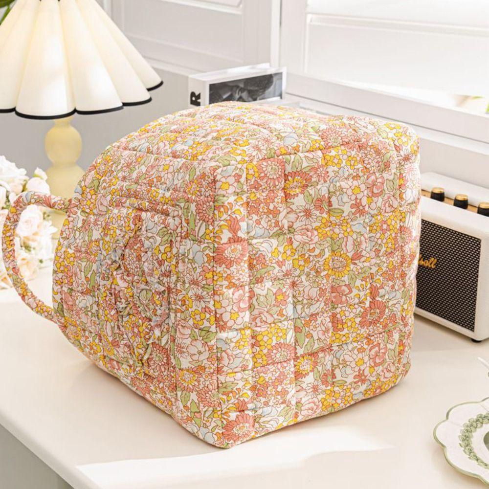 Fabric Floral Pattern Storage Basket Large Capacity Quilted Design Fabric Laundry Basket Collapsible Design Easy Carry Handles