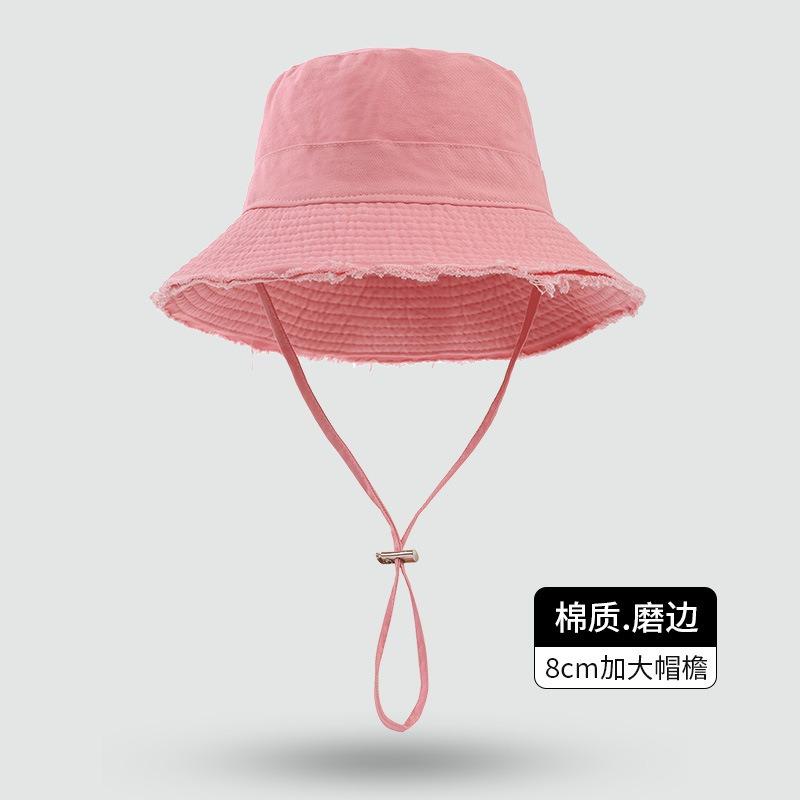 Big eaves rough edge bucket hat high sense foldable casual sunscreen hat pink dopamine sunshade basin hat women
