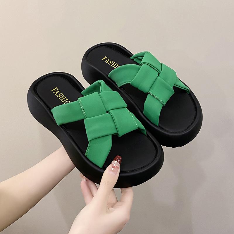 

Thick-bottomed cool slippers women s summer wear new casual fashion comfortable beach slippers 40 зелёный