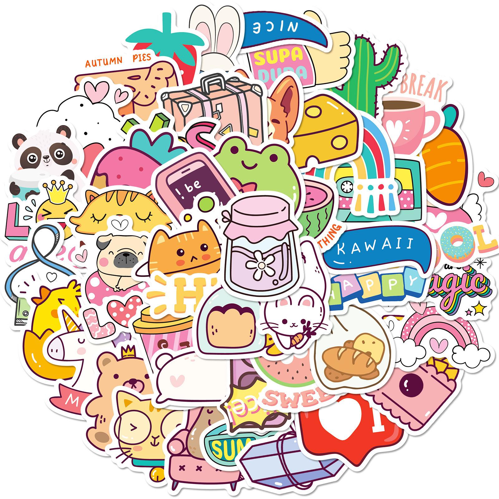 

50 Красочных Наклеек для Жизни Раскрашенные Красочные Маленькие Животные Граффити Наклейки Мультяшные Милые Наклейки