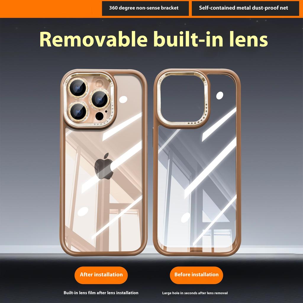 For iPhone 16 Pro Max Case PC+TPU Clear Phone Cover with Glitter Camera Lens Film