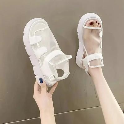 2024 Women 2024 Summer New 2024 Thick-bottomed Breathable Eugene Yarn Mesh Magic Paste Roman Sandals