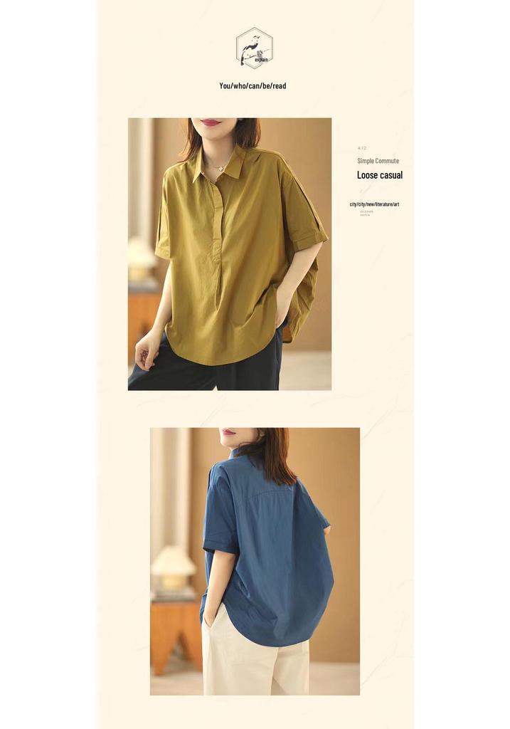 2026 Summer Retro Plus Size Loose Short Sleeve Casual Women's Shirt