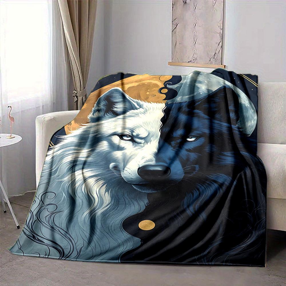 1pc Wolf Moon Blanket, Lightweight Flannel Throw Blanket for Sofa, Bed, Travel, Camping, Living Room, Office, Couch, Chair, and Bed