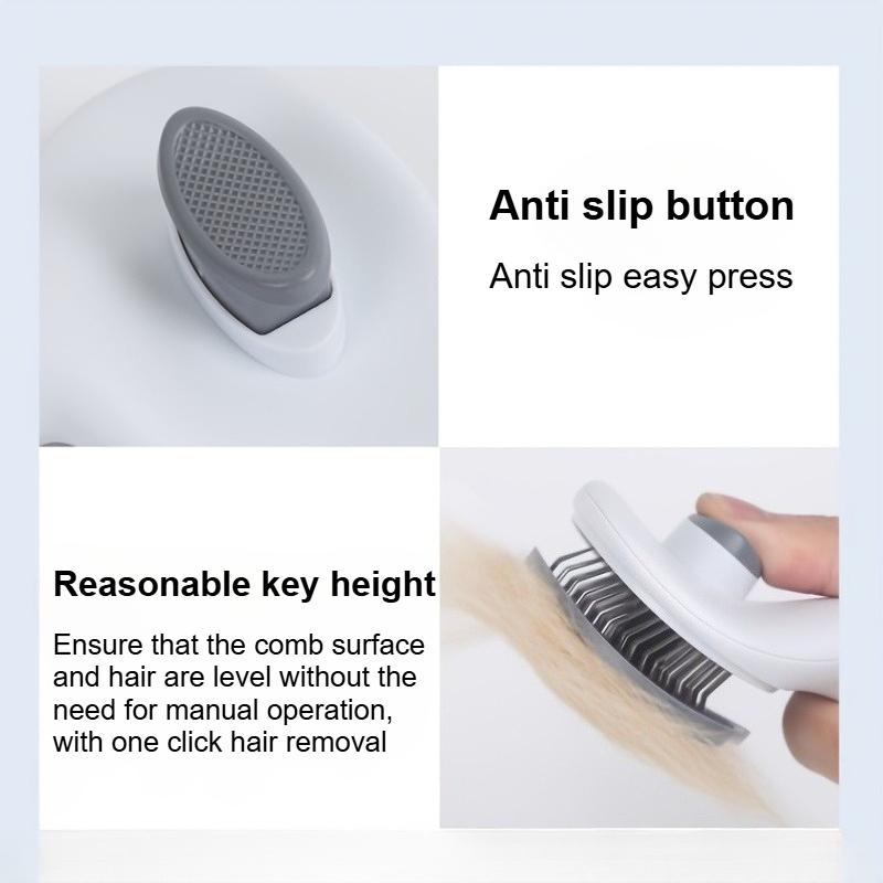 1pc Easy-to-Clean Pet Grooming Brush with Self-Clean Button for One-Click Hair Removal - Curved Pin Deshedding Comb