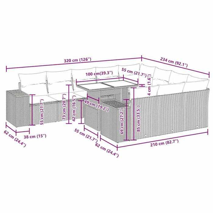 VidaXL Salon de jardin avec coussins 15 pcs gris résine tressée acacia, ensemble de canapés d'extérieur, salon de jardin 3326872