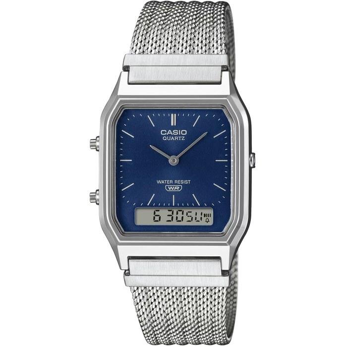 Casio AQ-230EM-2A Analog-Digital Quartz Watch - Navy Mesh Metal Band - Unisex - Dual Time