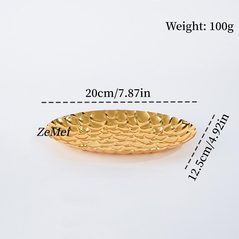 Elliptical Fruit Plate, European-Style Exquisitely Carved Hammer Texture Metal Cake Tray, Home Dessert Snack Plate Decoration