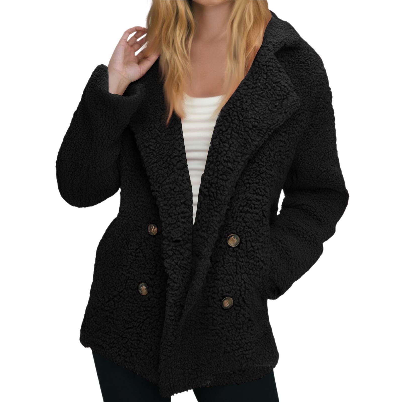 

Женское зимнее пальто с флисовой подкладкой, куртка с длинным рукавом, роговые пуговицы, плюшевое теплое пальто L