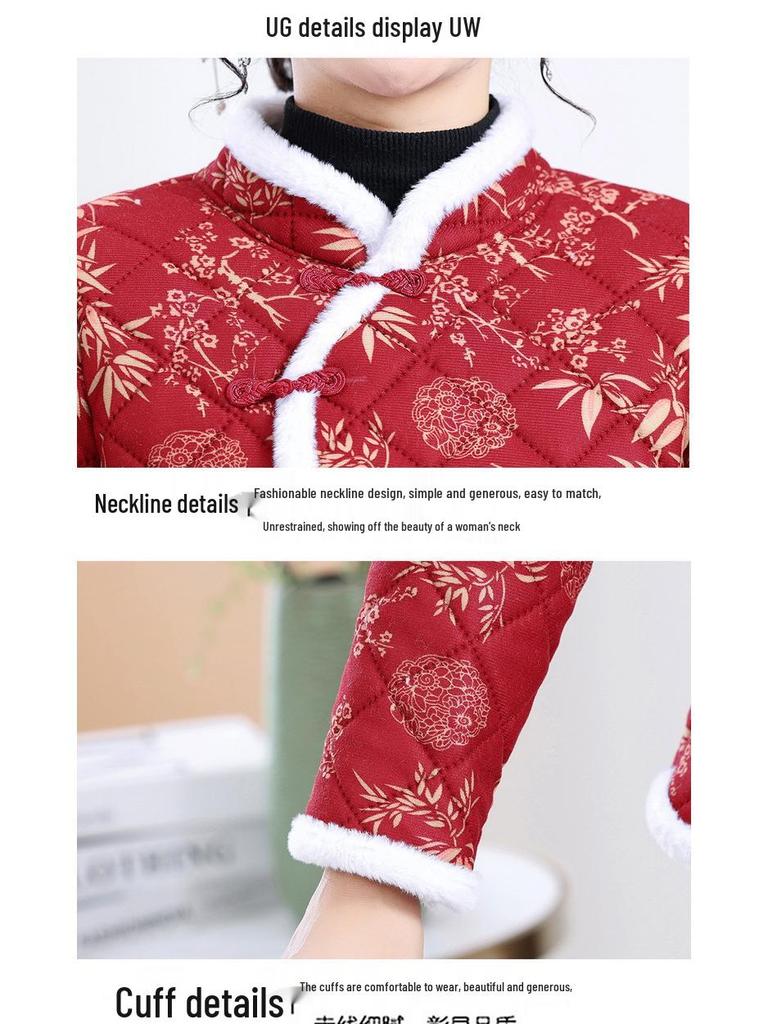 2025 Retro Floral Cotton Jacket for Middle-Aged and Elderly Women - Slimming, Belly-Covering, Fleece-Lined, Thick, and Warm