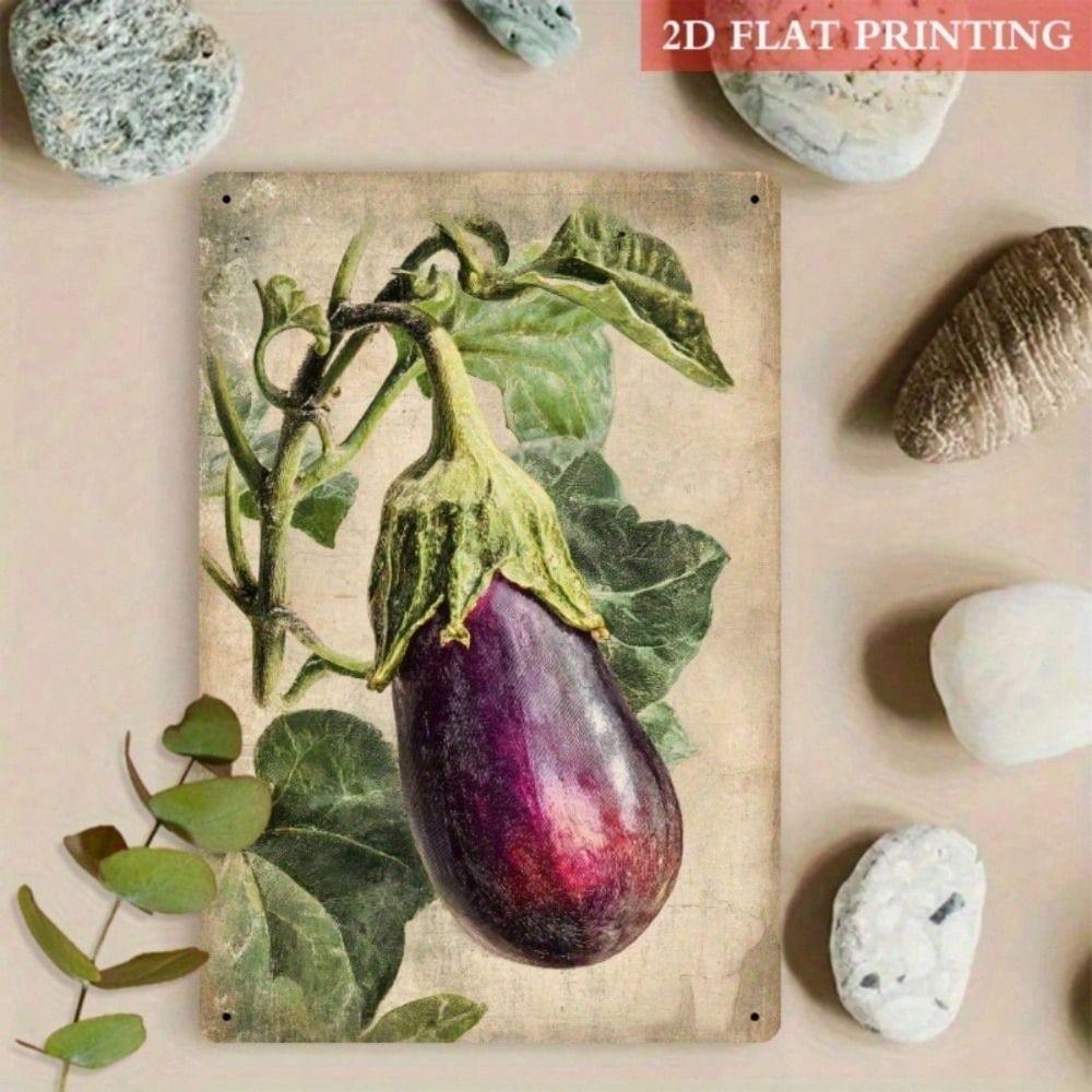 

Vintage Eggplant Metal Poster Wall Art for Kitchen