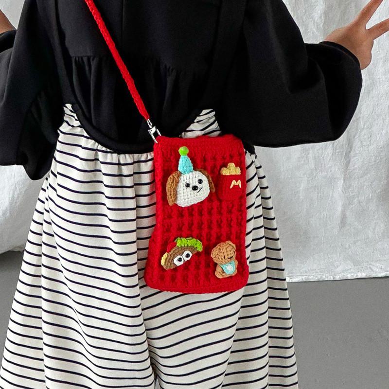 Cartoon Kids Shoulder Bag With Handcrafted Knit Cute Doll Design For Toddler Daily Use