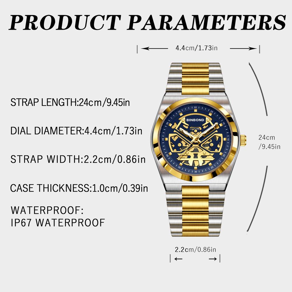 BINBOND Marken Skelett Modeuhr Herren Luxus Sportuhr High-End Luxus Wasserdicht Nachtlicht Herren Quarzuhr