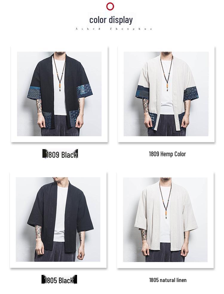 Cardigan Kimono de Vară pentru Bărbați: Rochie Dao Hanfu cu mânecă medie, largă