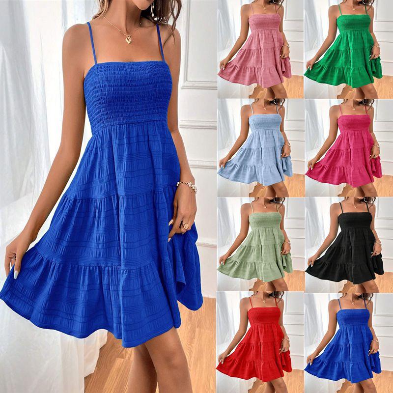 

2025thin Strap Solid Color Versatile Texture Dress Texture Dress Blue M