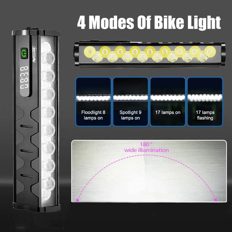 Luce per Bicicletta Anteriore 17 LED 25500 Lumen Luce Bici 10000mAh Torcia Impermeabile Ricarica USB Lampada per Ciclismo MTB Strada Accessori