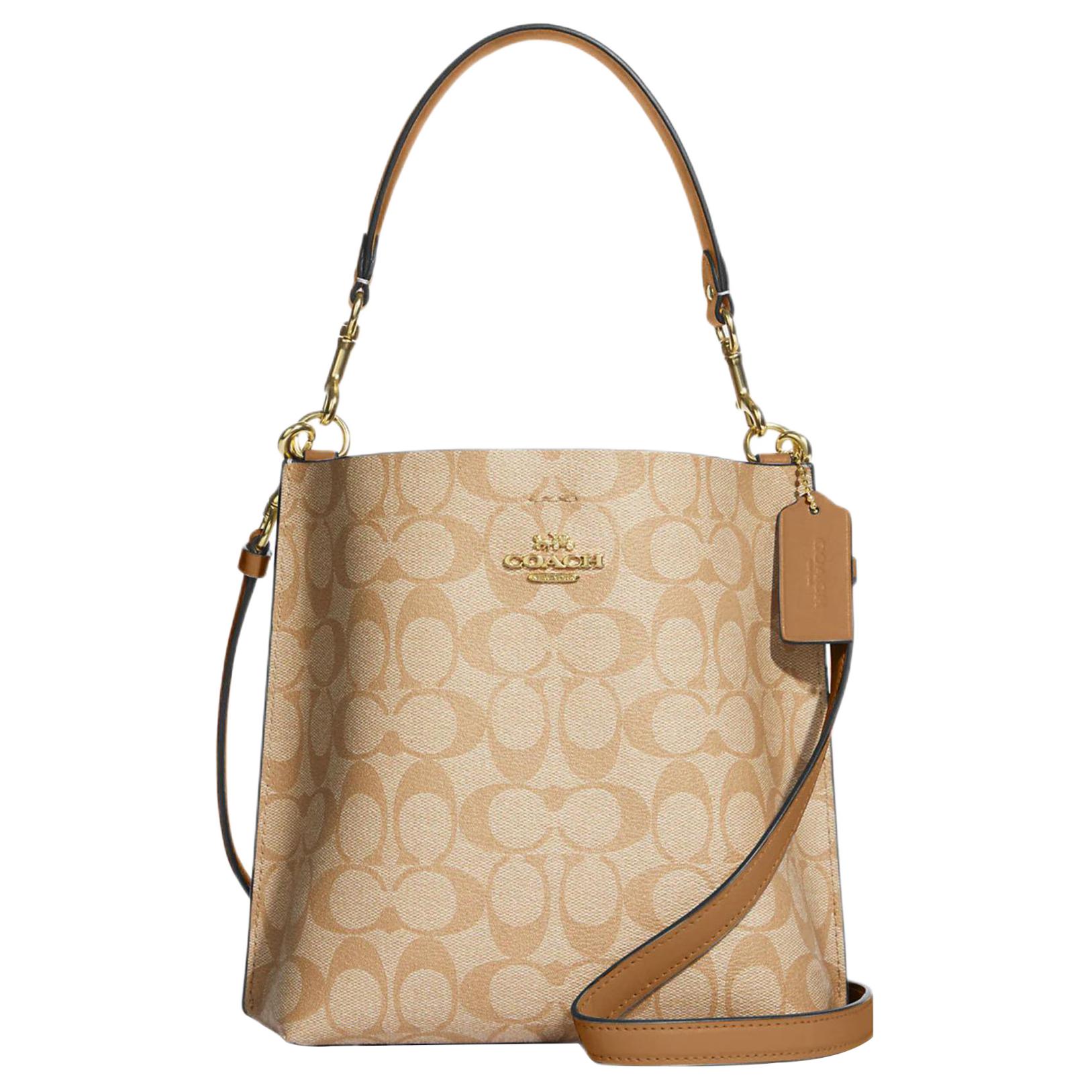 Coach Women's Mollie Bucket Classic Monogram Snap Closure Faux Leather Bucket Bag Bags Khaki Ca582-Imnlj