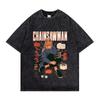Chainsaw Man Denji Power Manga Panel Vintage Washed T Shirt  Summer Oversized Streetwear Anime Graphic Tee for Men Women
