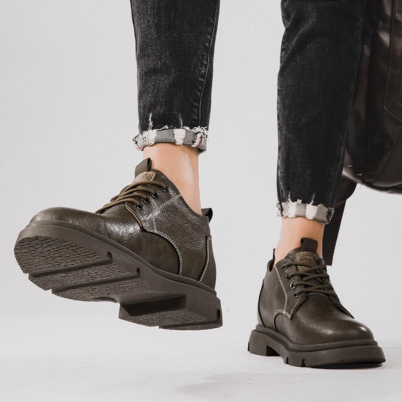 Men Business Cow Leather Shoes Men's Casual Breathable Work Boots Height Increase 7CM Shoes Comfortable Inside Elevator Shoes