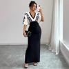 Women's Spring New Elegant V-Neck High Waist Printed Dress Long Dress Short Sleeves