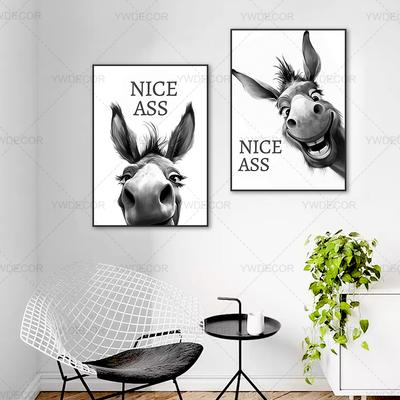 Abstrakt Lustige Tiere Esel Poster Druck Malerei Netter Arsch Zitat Leinwand Wandkunst Bilder für Zuhause Badezimmer Dekor