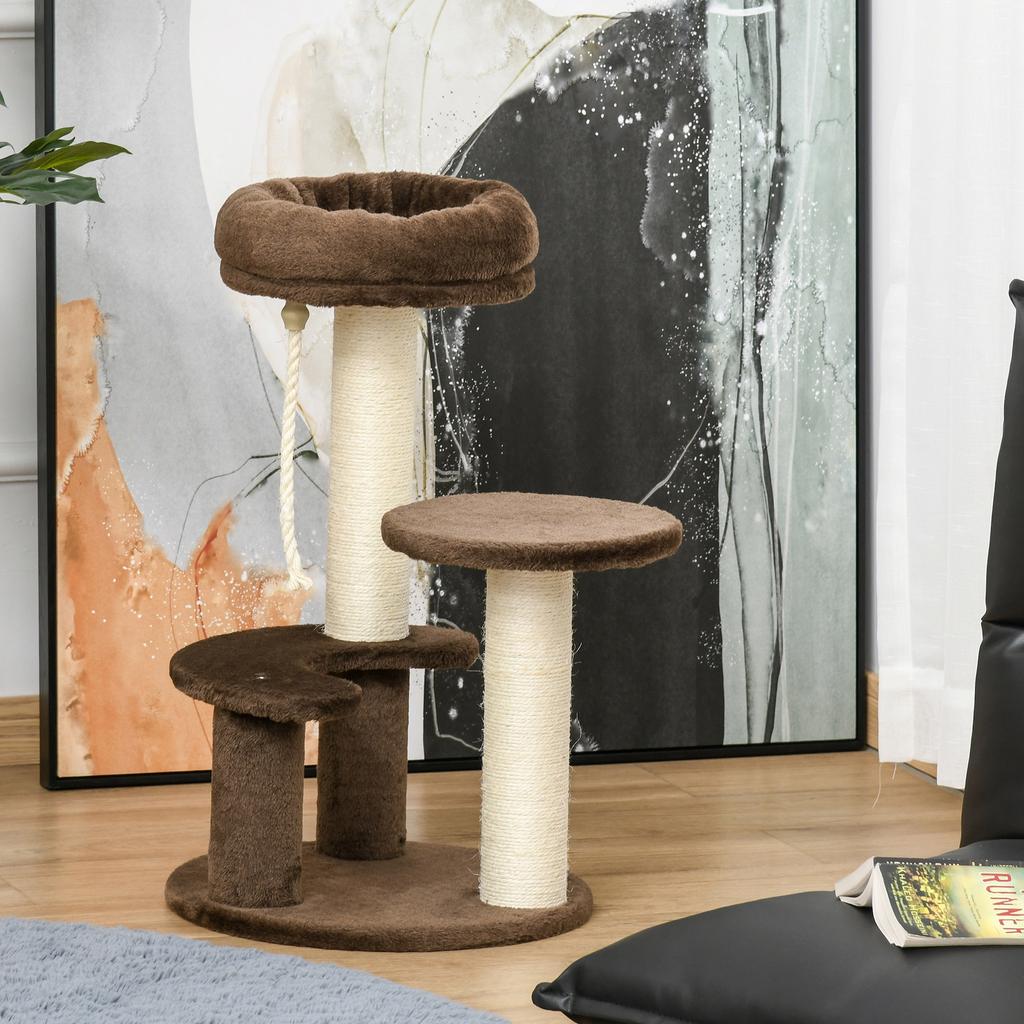 65cm Cat Tree, Cat Tower for Kittens, Small Cat Condo with Sisal Scratching Posts, Hanging Rope, Perches - Brown