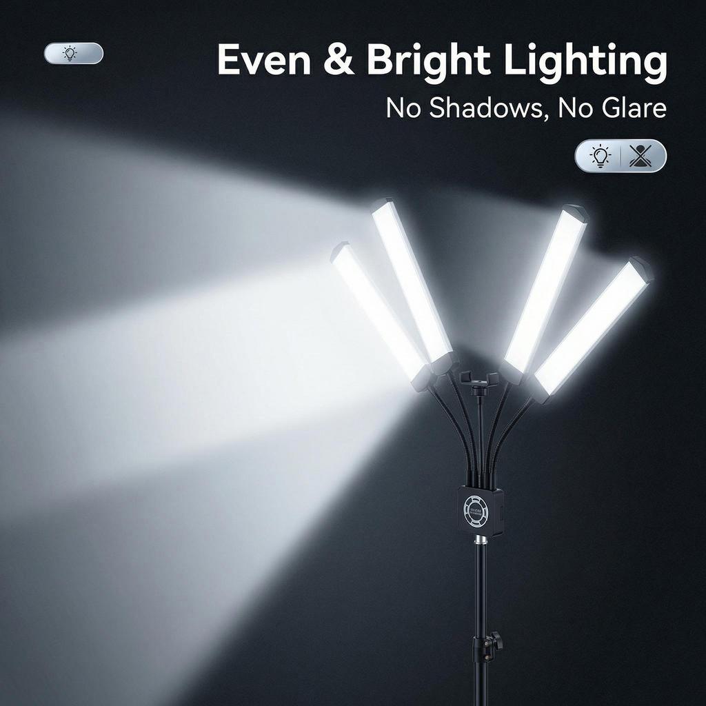 Luce LED Flessibile a 4 Bracci 3200K 5600K Rotazione a 360 gradi Luce di Riempimento Dimmerabile per Fotografia Live Streaming