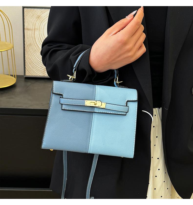 Color Block Kelly Bag: Trendy Two-Tone, Large Capacity, Versatile Shoulder & Crossbody Bag for Work Commute.