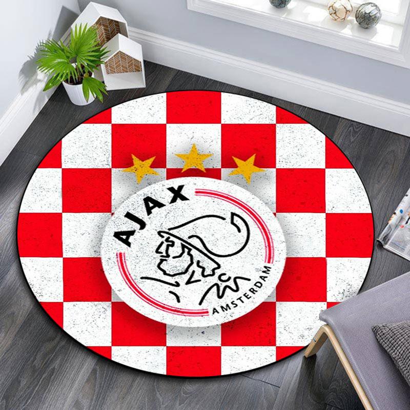 AFC Ajax Amsterdam Printed Round Rug, Non Slip Washable Circular Carpet For Living Room Bedroom Playroom, Sports Fan Decor, Holiday Birthday Gift